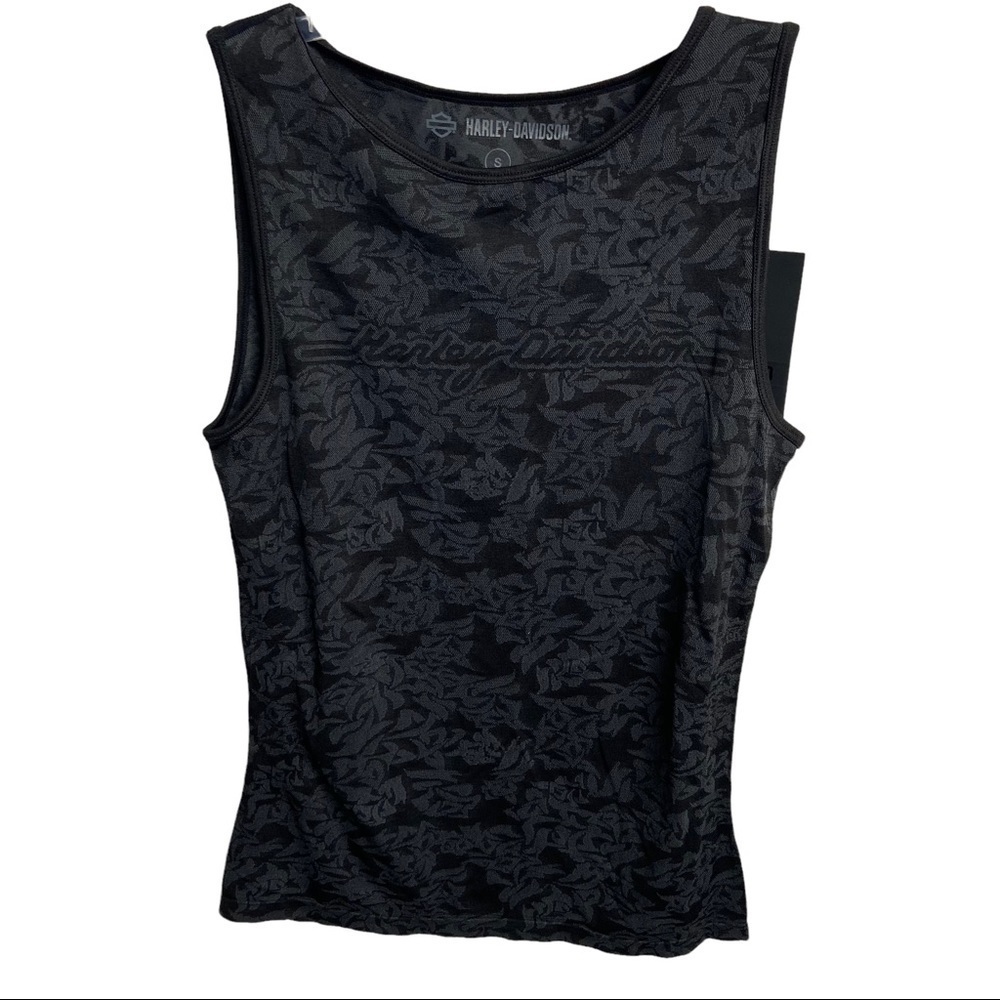NWT Harley Davidson Size Small Black Nearly Seamless Floral Jacquard Tank